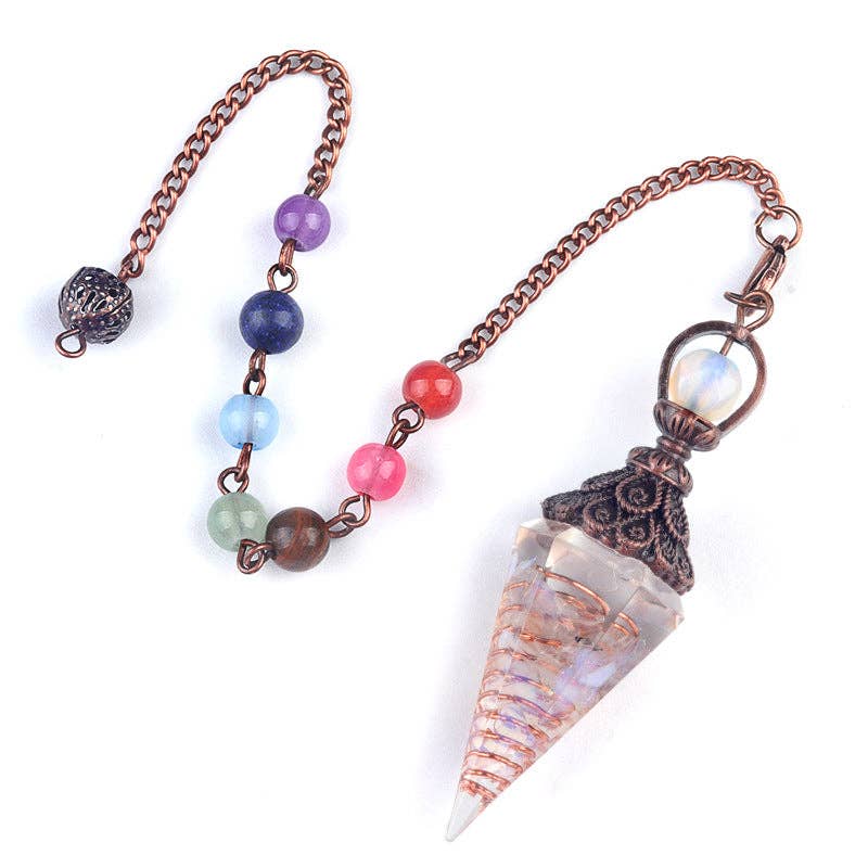 Mio Queena - Wholesale Spiritual Stone/Crystal - Hexagonal Cone Stone Pendulum with Chakra Chain - CS15
