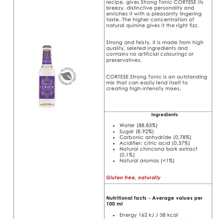 Metina SAS - Wholesale Tonic - Strong Tonic CORTESE PREMIUM drink Cl. 20 2