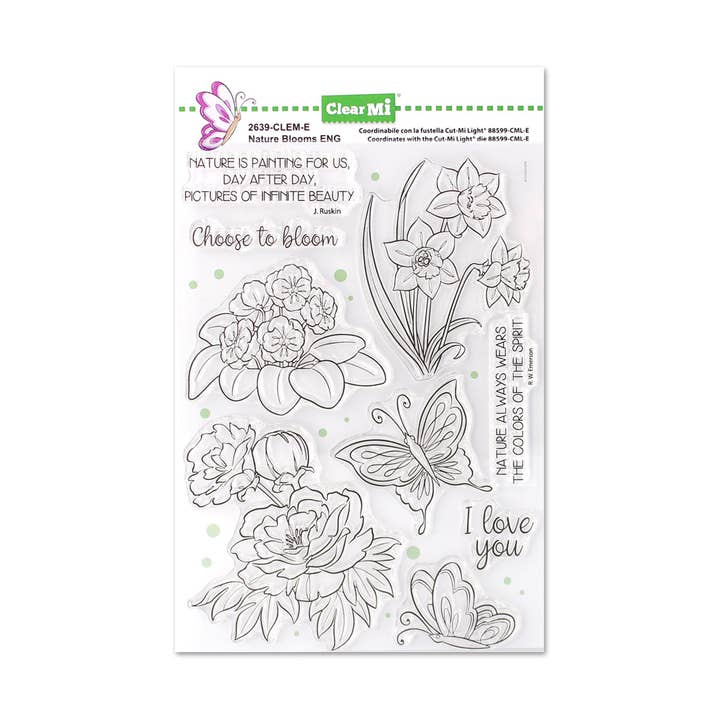 Timbri in polimero trasparente Nature Blooms ENG per la vendita all'ingrosso da parte di Impronte D'Autore