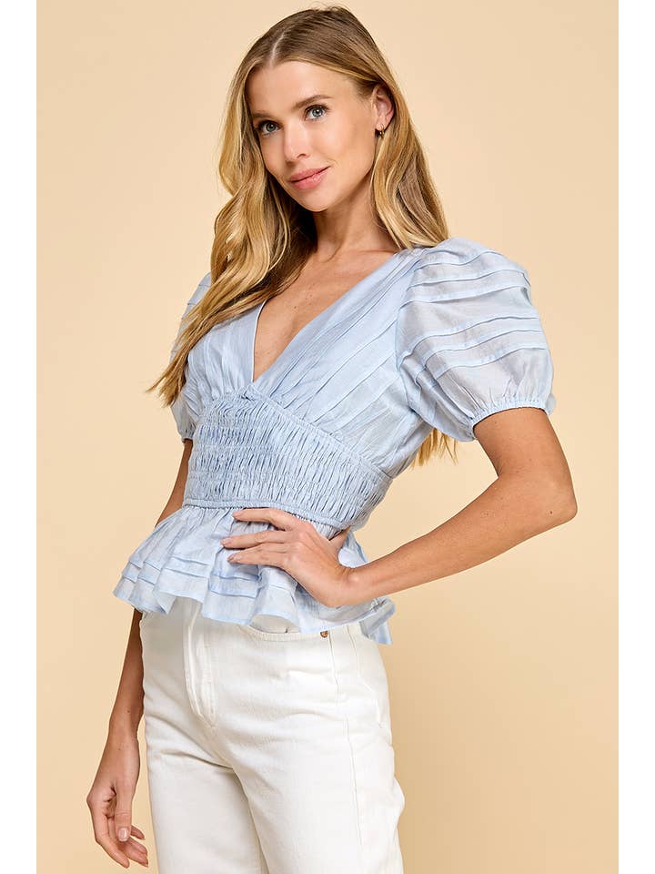 TCEC - Vente Chemisier – femme - CT8866 Haut à manches bouffantes à taille smockée2