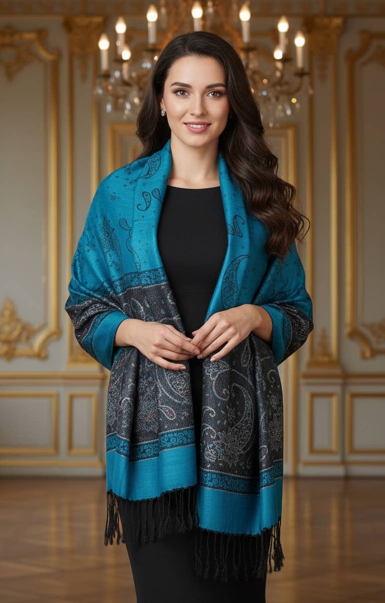 SERENITA - Wholesale Scarf - Women's - Lurex Section Metallic Paisley Pashmina Shawl Wrap Scarf1