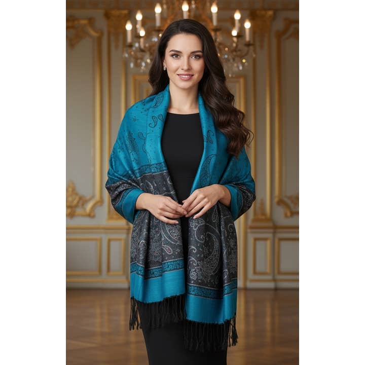 SERENITA - Wholesale Scarf - Women's - Lurex Section Metallic Paisley Pashmina Shawl Wrap Scarf1
