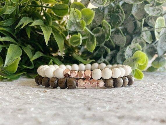 REMOVED BRAND – wholesale Pärlarmband – Minimalistisk Trä+Rose Gold pärlarmband - 6 MM6