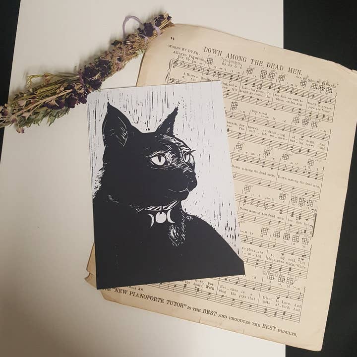 'Salem' Black Cat print A5 for wholesale by Minifi's Oddities