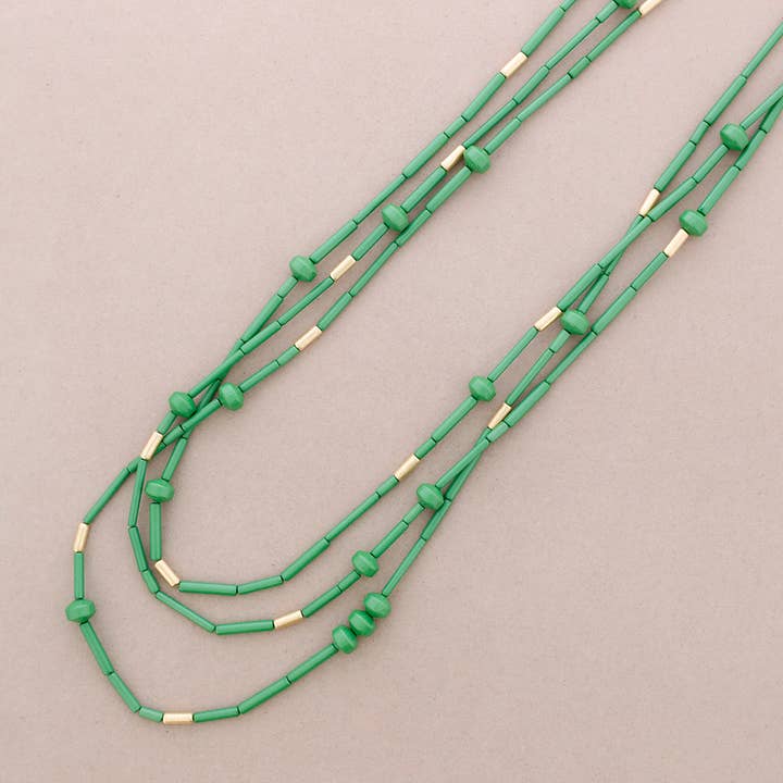 La Cuerda De Sol - Wholesale Beaded/Pearl Necklace - Three Straps Beaded Resin Long Necklace