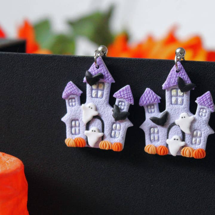 Studio Niani - Wholesale Hangende/ronde oorbellen - Halloween Huis Oorbellen, Spook Oorbellen2
