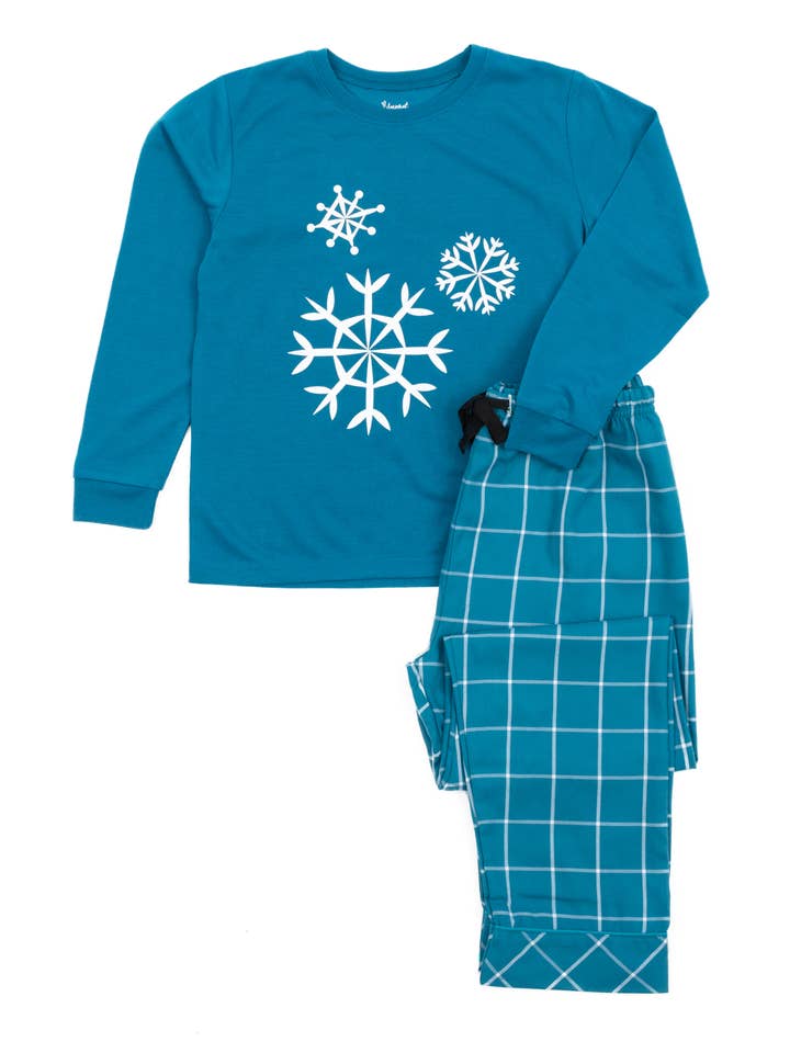Kids Pajamas Poly Top & Flannel Pants Snowflake for wholesale by Leveret Pajamas