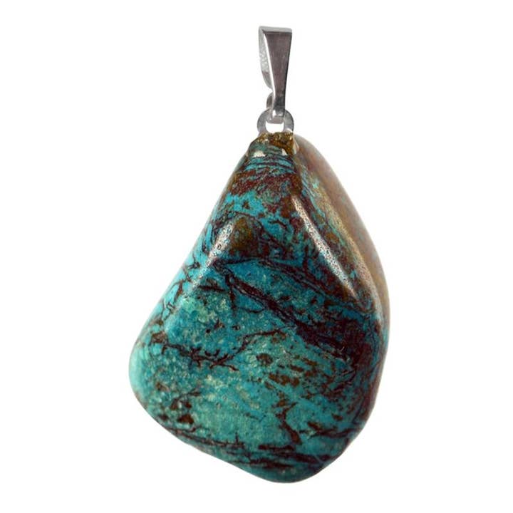 Chrysocolla pendant Peru A tumbled stone 925 silver loop for wholesale by La Boîte à Cailloux