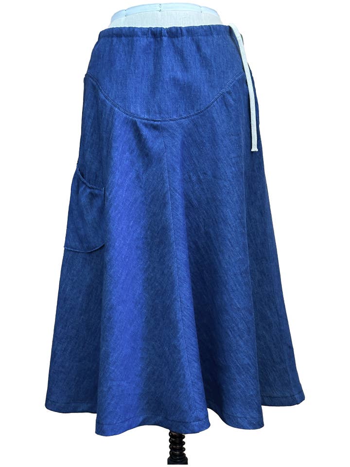 Denim Skirt, Yoked and Bias Cut: 55% Hemp 45% Orqanic Cotton for wholesale by DCP Designs