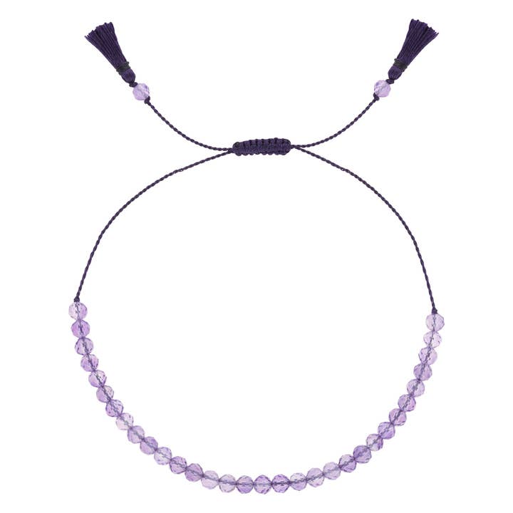 FEBRUARY Birthstone : mini-bracelet à pompons délicats en améthyste pour femme pour la vente par Mala and Mantra