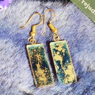 Unikke Hængende Øreringe Rektangler Art Deco Smaragdgrøn og Bronze for engroshandel hos Maroussia Bijou