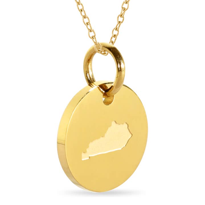 Kentucky Map Engraved Charm Necklace - 18K Gold Plate for wholesale by Stone Armory