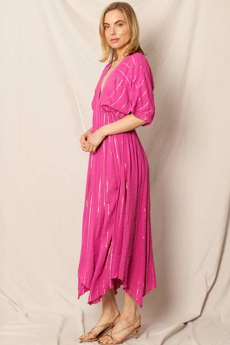 En Crème - Vente Robe – femme - Robe midi rayée à sequins12