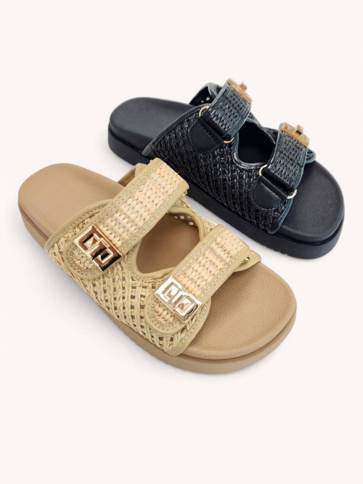 LYON-56 RAFFIA DOUBLE STRAP SEMI PLATFORM SANDALS for wholesale by CCOCCI