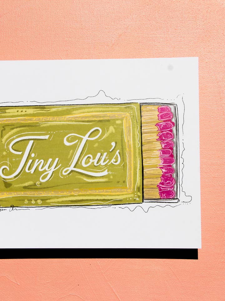 Tiny Lou's, Atlanta, Matchbox Illustration Print for wholesale by Madison O'Brien Art