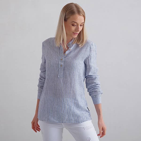 LinenMe – Engroshandel Skjorte med buttondown – til kvinder – Hør Skjorte Navy Stripe Toby0