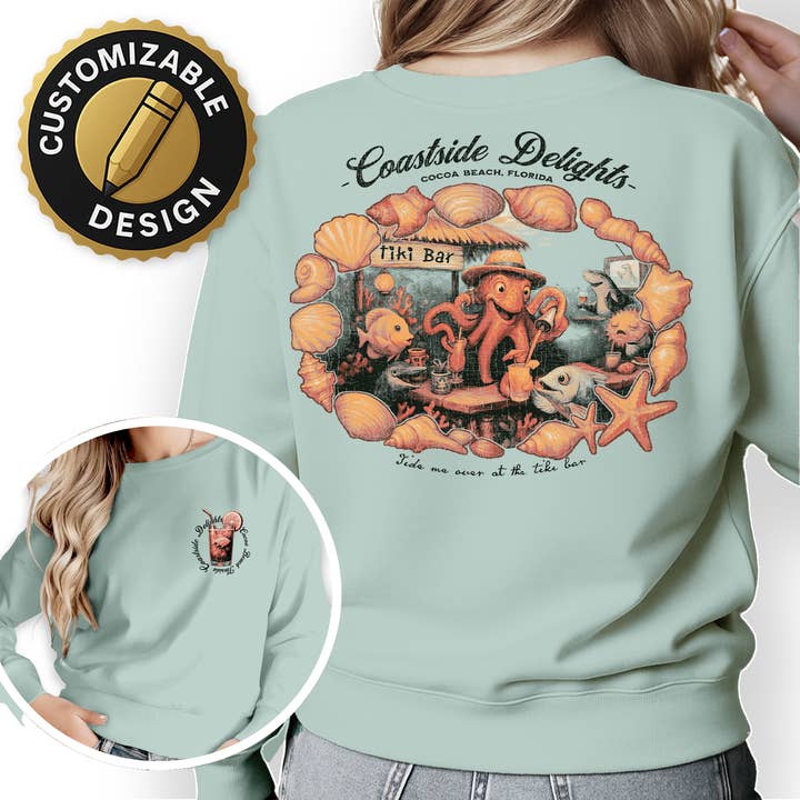 Tiki Bar Octopus Crewneck – Vintage Coastal Sweatshirt for wholesale by Textile Graphix