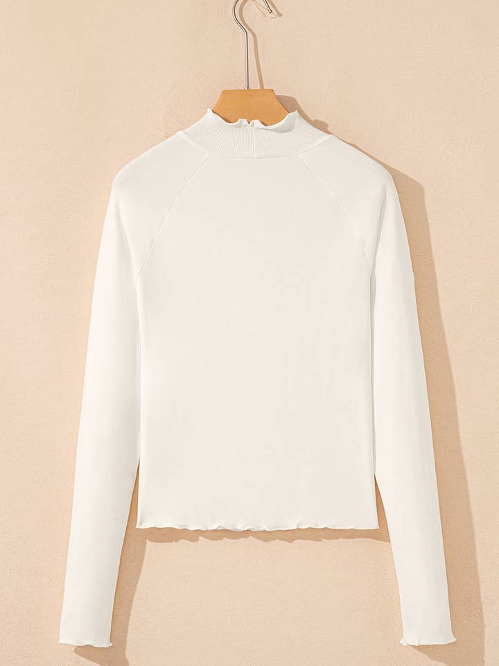 Lovesoft – wholesale Knit top – Women's – Black Ribbed Knit Lettuce Trim High Neck Long Sleeve Top18