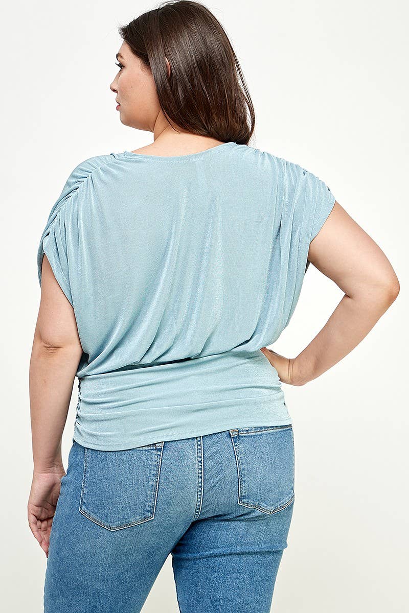 Haute Fox Plus Size & Contemporary - Wholesale Knit Top - Women's - Plus Size Slinky Knit Ruched Top - KY18023-T9