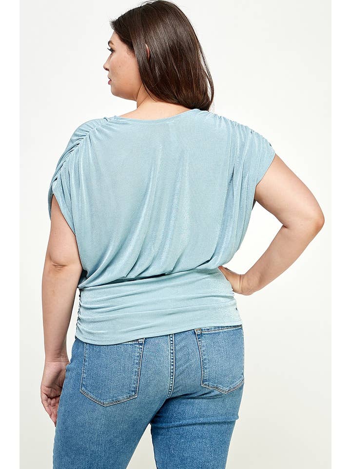 Haute Fox Plus Size & Contemporary - Wholesale Knit Top - Women's - Plus Size Slinky Knit Ruched Top - KY18023-T9