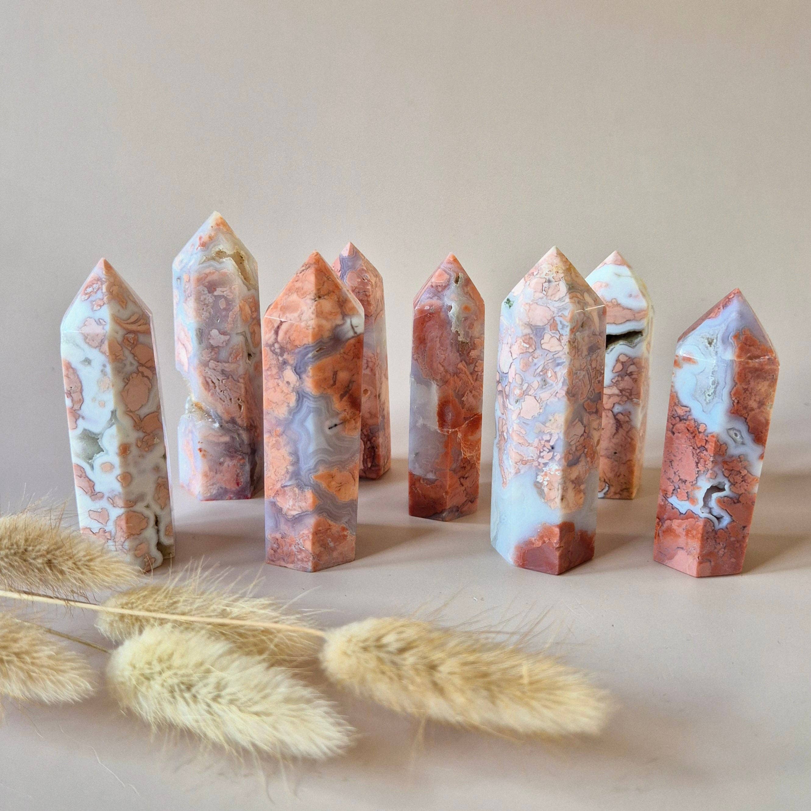 Moonlight Gemstones - Wholesale Spiritual Stone/Crystal - Gemstone Druzy Petal Agate Tower – 7 to 9 cm1