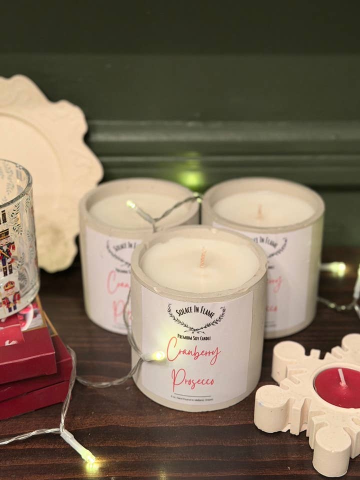 Beton Tranebær Prosecco sojalys for engroshandel hos Solace in Flame