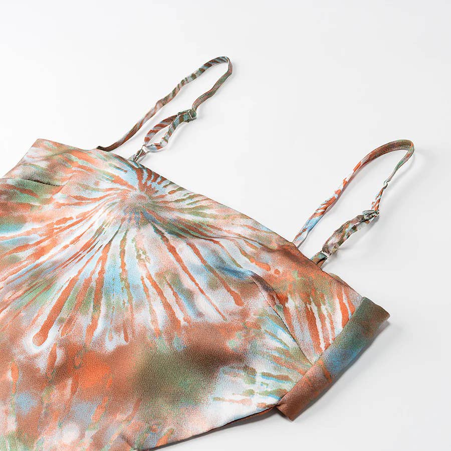 Rosa Clothing - Wholesale Camisole - Women's - Silk Vintage Print Backless Lace-Up Cropped Camisole Top13