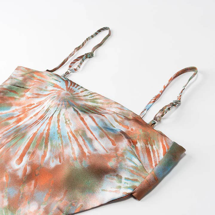 Rosa Clothing - Wholesale Camisole - Women's - Silk Vintage Print Backless Lace-Up Cropped Camisole Top13