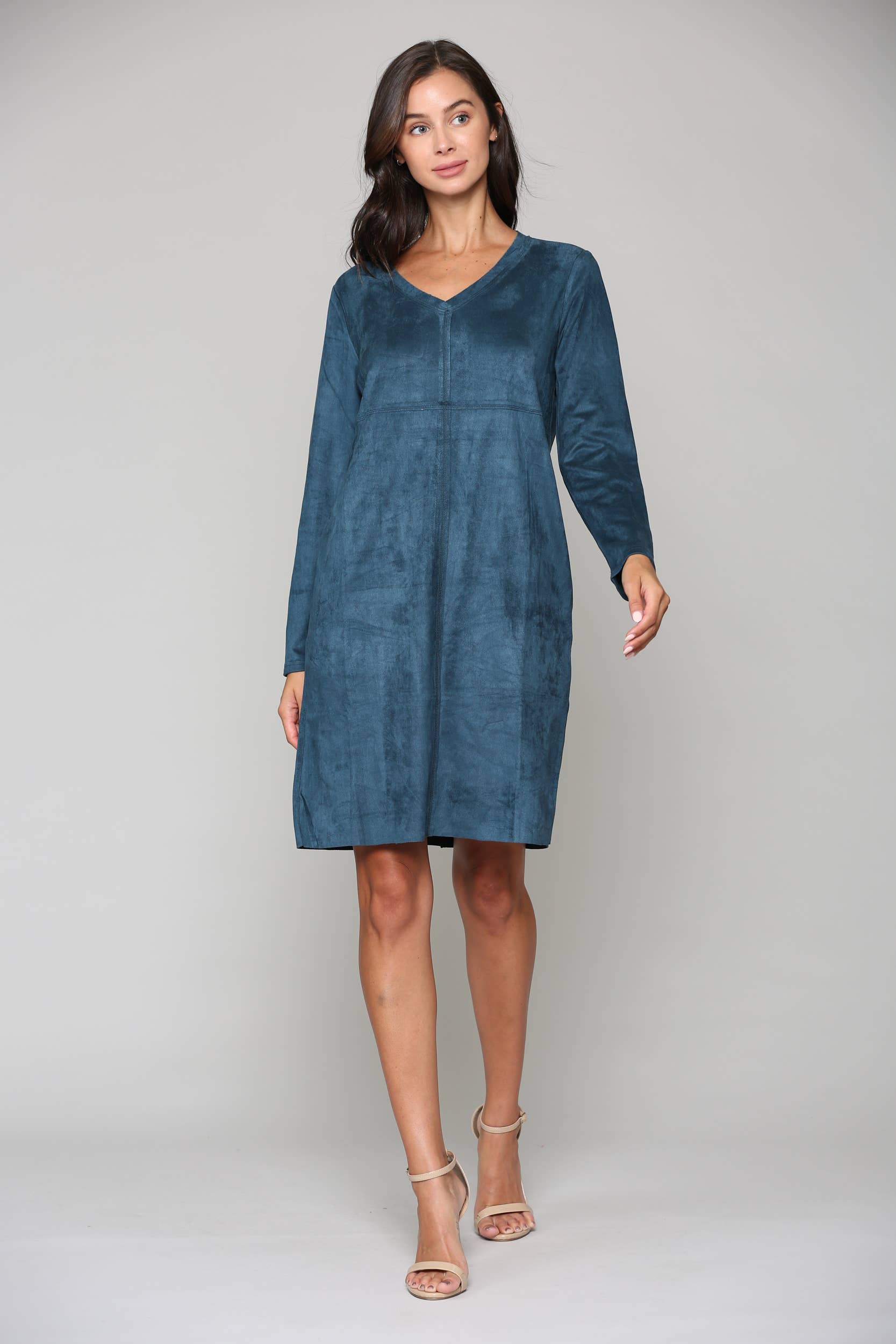 Joh Apparel – Vestido - Mulher por atacado – Vestido Aurora Stretch Camurça com Decote em V SEM Bolsos31