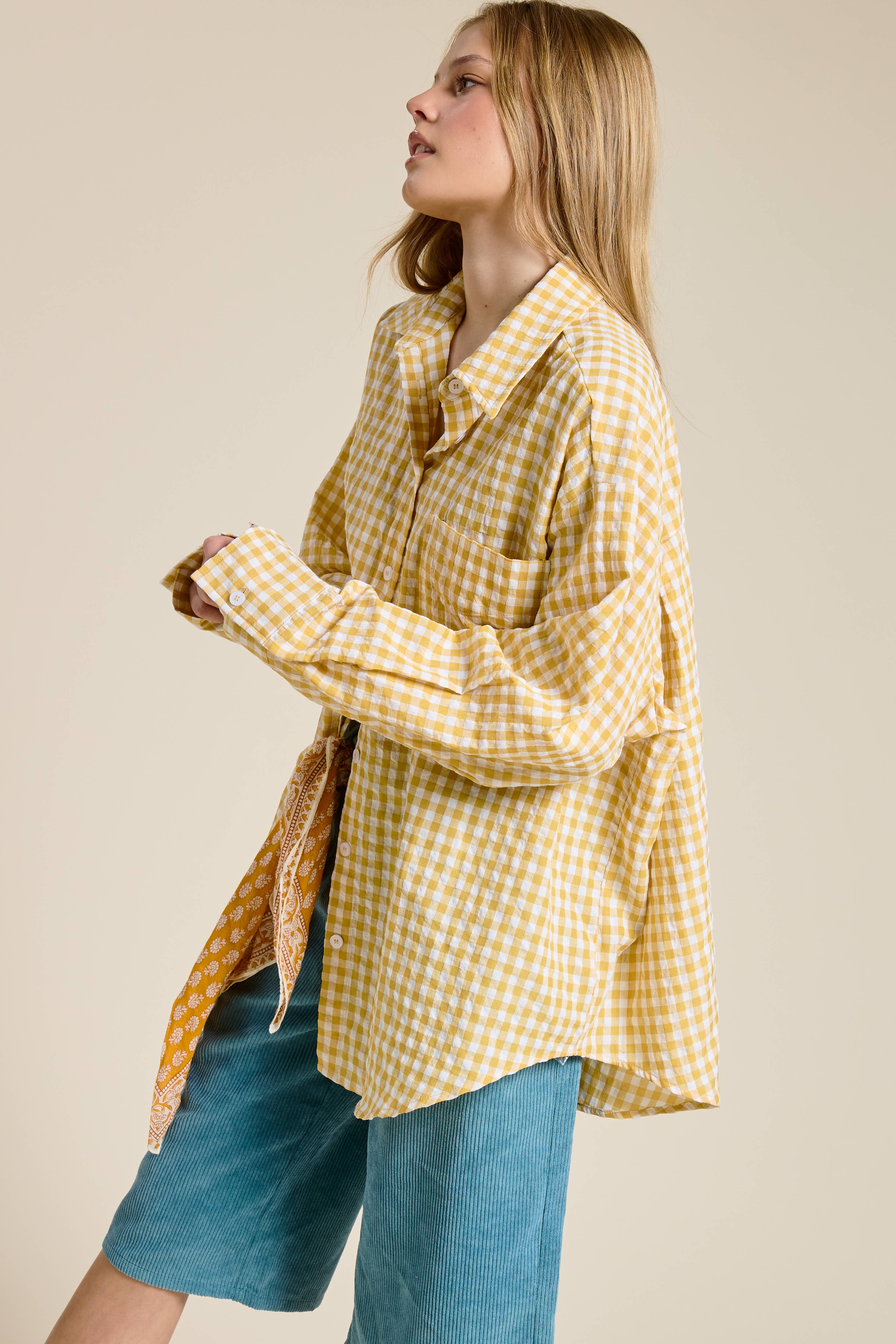 Mimosa - Wholesale Button Down Shirt - Women's - Oversized Gingham Button Down Shirt13