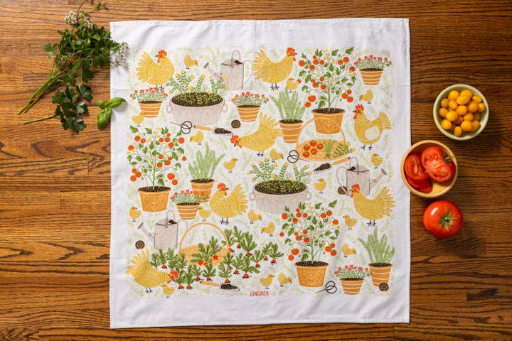 Torchon Poules de Jardin - Charme Rustique pour la vente par Gingiber