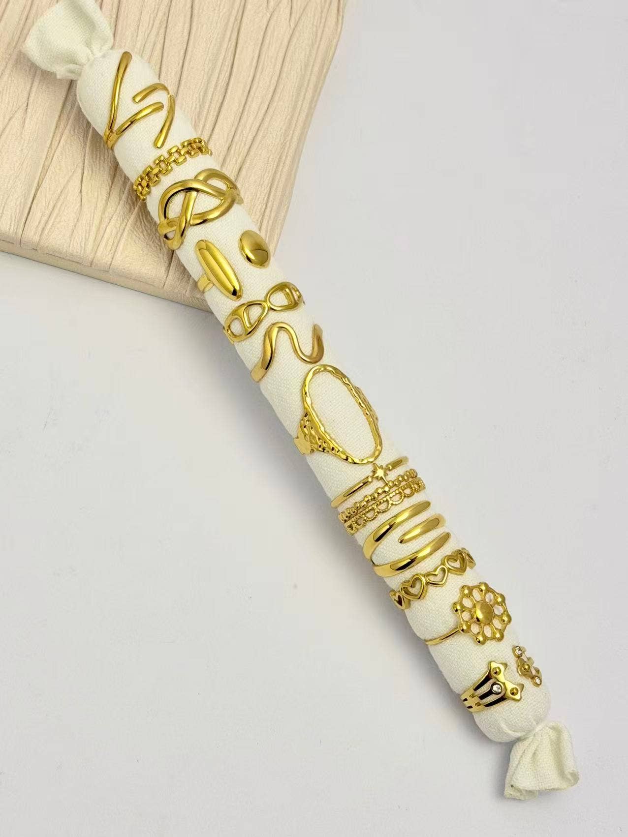 COSMOS - Wholesale Band/Stacked Ring - Set of 12 adjustable stainless steel rings with cushion included