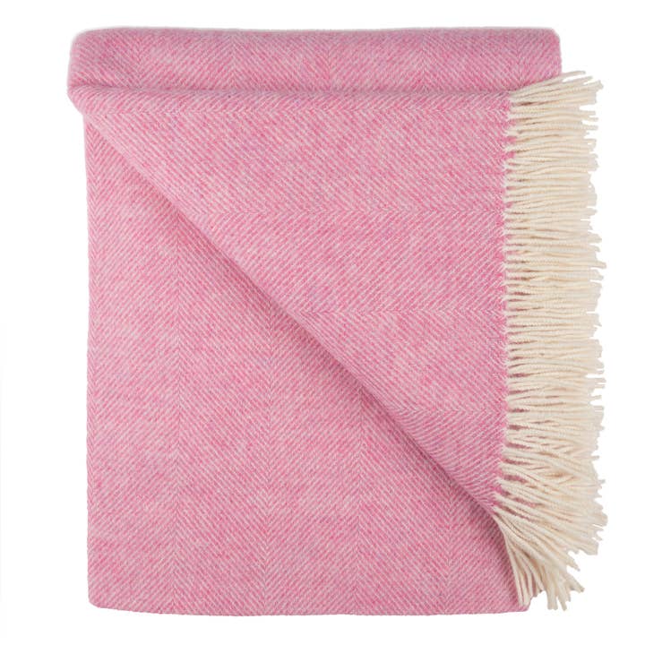 Shetland Lambwool Herringbone Throw ~ Light Pink ~ for wholesale by Southampton Home
