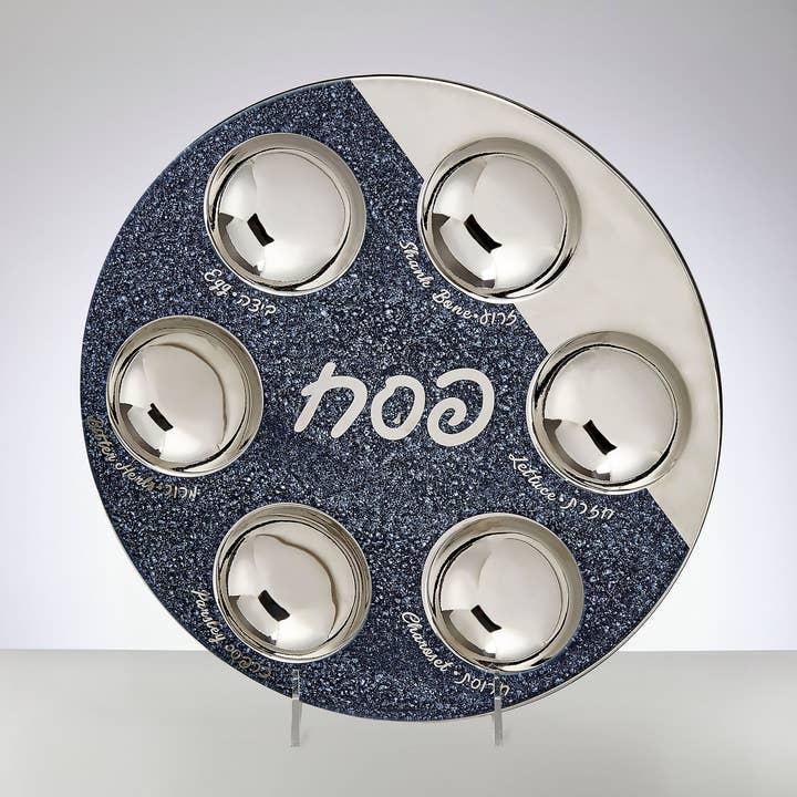 Seder Plate,"Starry Night" Design,Navy/Silver,Cera for wholesale by Rite lite