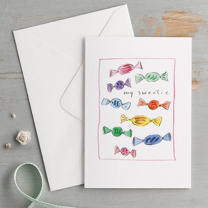 'My Sweetie' Traditional Sweets Funny Romantic Love Card for wholesale by Gabrielle Solly Illustration