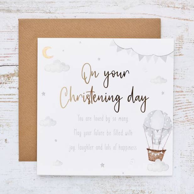 Langs - Wholesale Baby card - Baby Christening Card With Bunting & Hot Air Balloon0