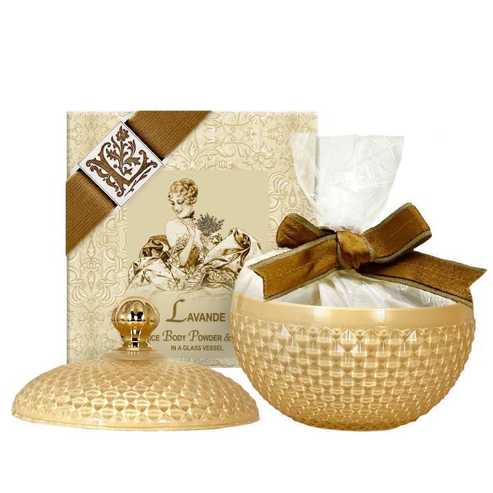 Lavande Rice Body Powder 6oz & Glass vessel for wholesale by La Bouquetiere French Collections
