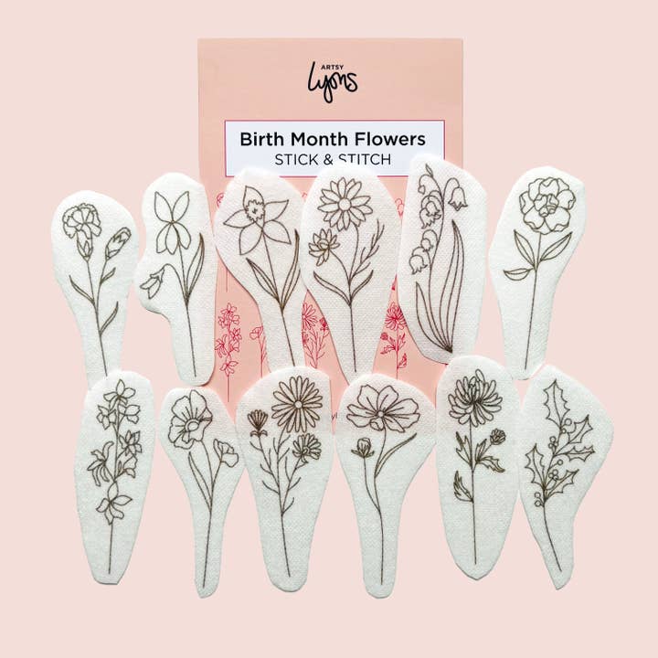 Birth Month Flowers Stick & Stitch Set for wholesale by Artsy Lyons