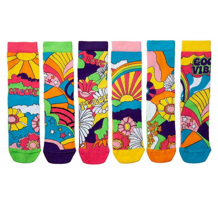 Sock Academy – wholesale Socks – Unisex – HIPPY GO LUCKY | 6 Odd Socks Gift Box - United Oddsocks