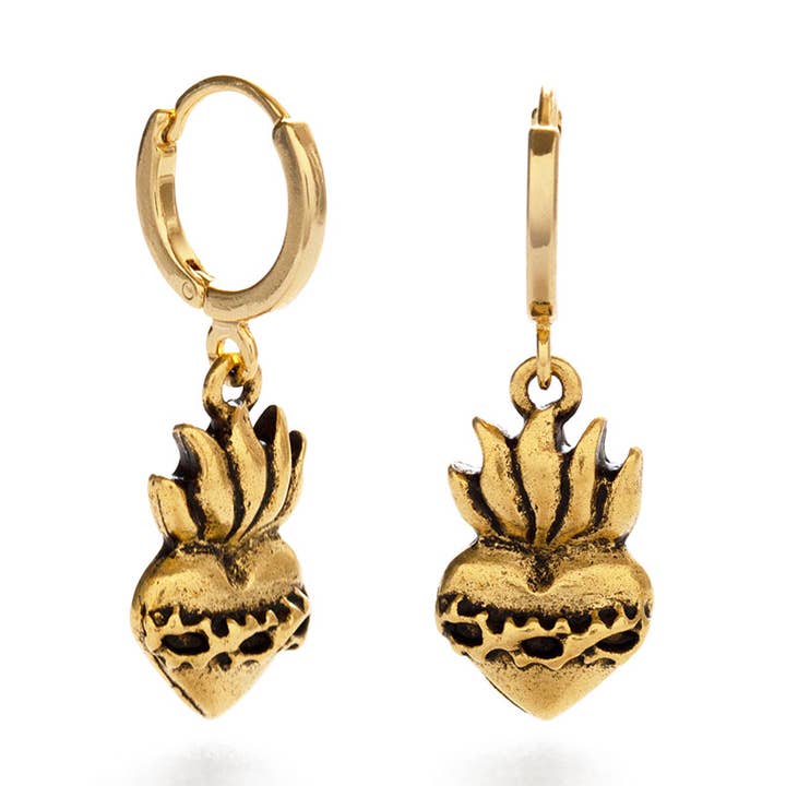 Corazon Sagrado Huggie Hoops for wholesale by Amano Studio