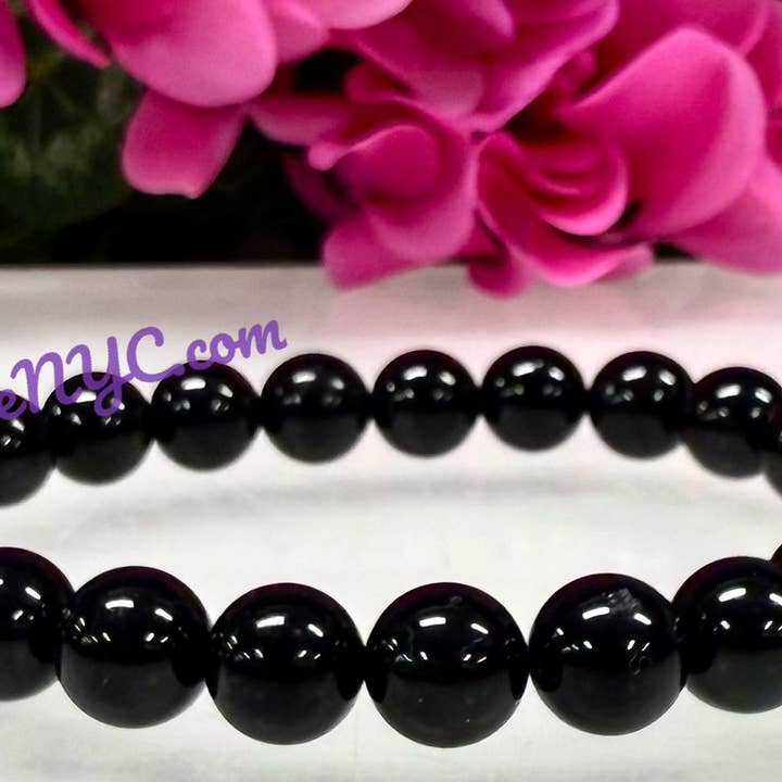KayleeNYC - Wholesale Beaded Bracelet - Natural Black Tourmaline 8mm 7.5” Crystal He4
