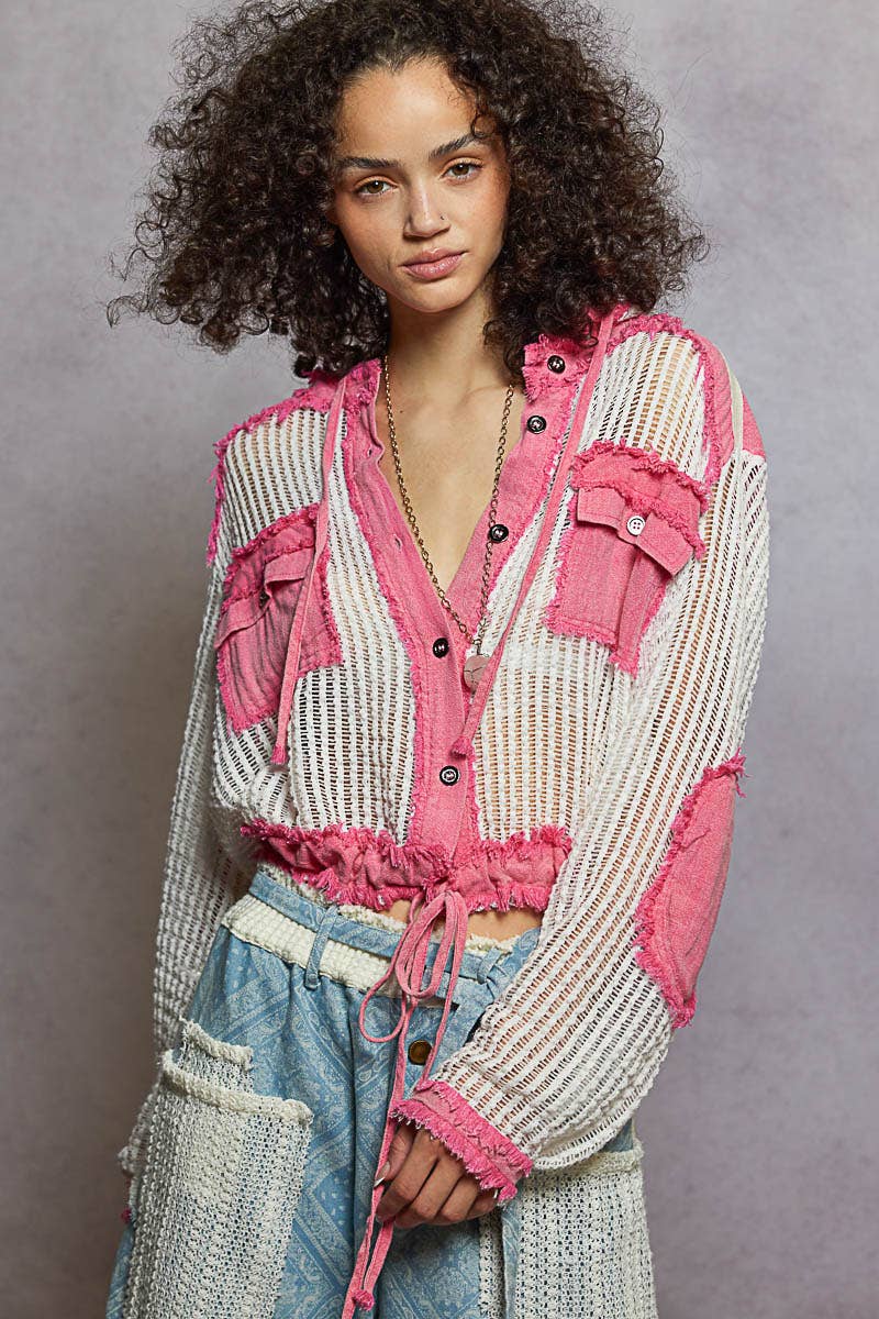 Pol Clothing - Vente Chemise à col boutonné – femme - Vente de chemise à capuche ouverte avec boutons et poches avant.50