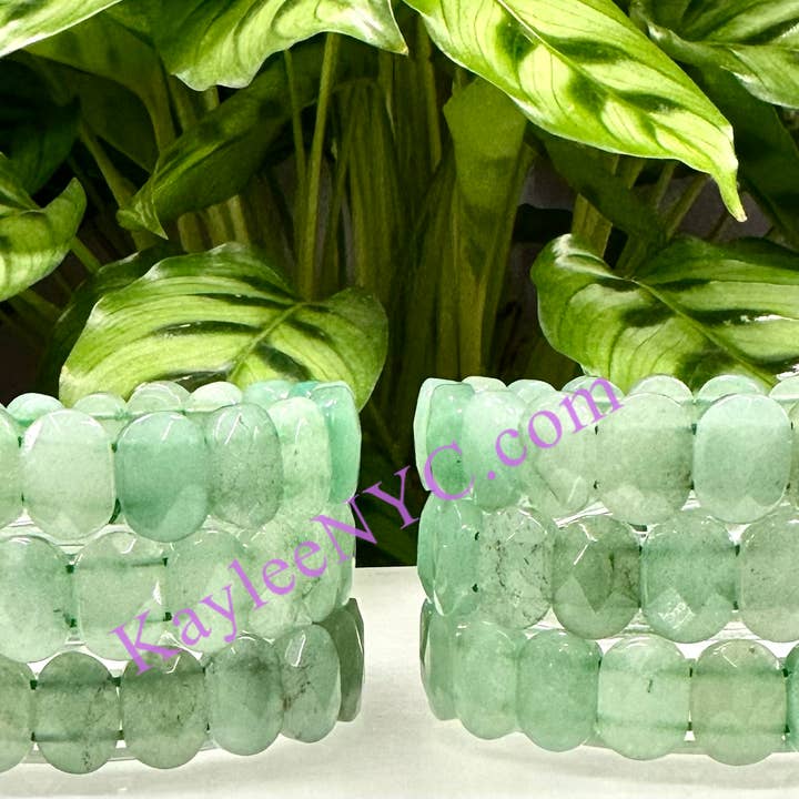 Pulsera elástica facetada de aventurina natural de 7,5” 15 mm para venta al por mayor de KayleeNYC