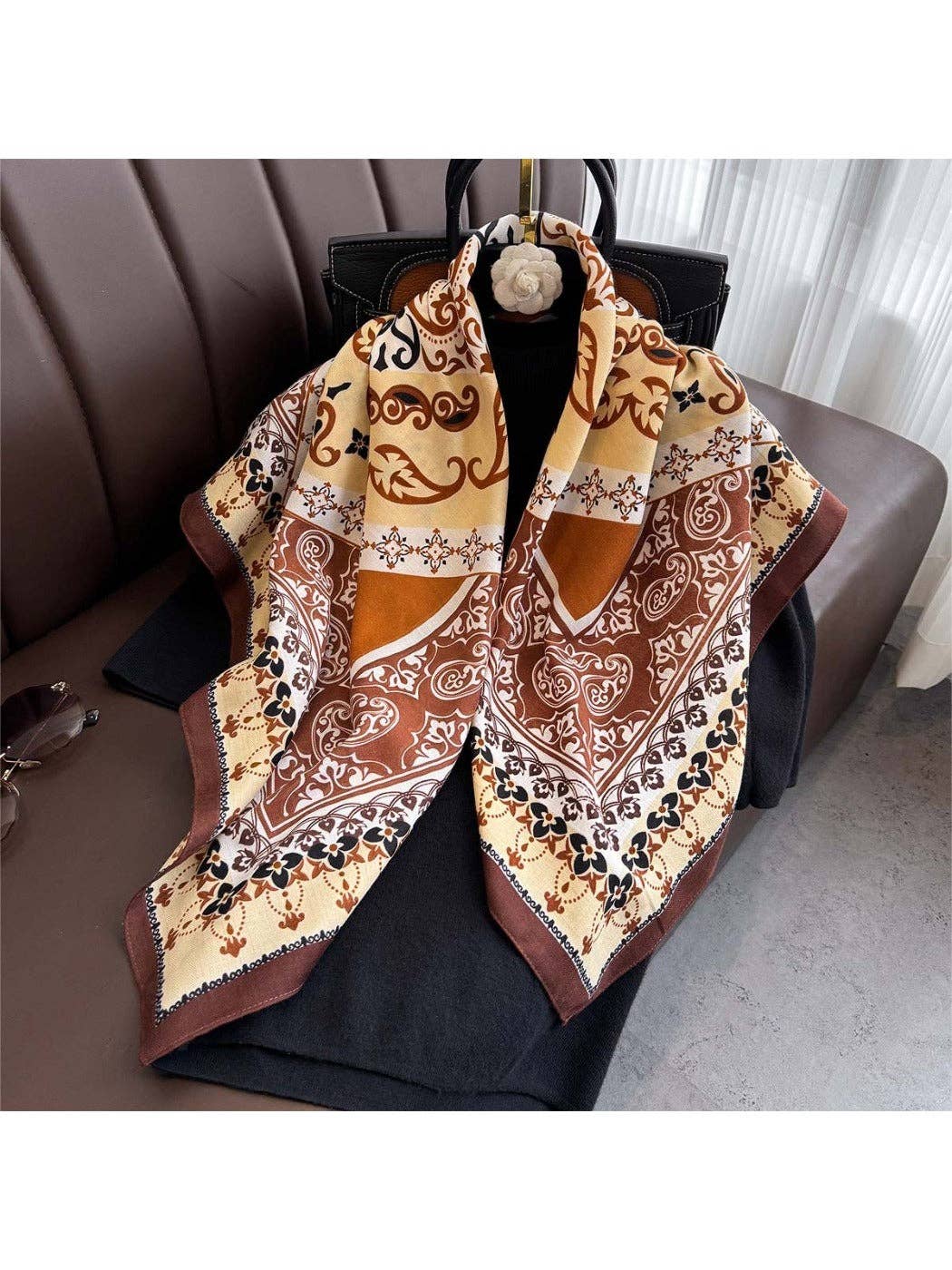 Funkyrel® Atzbranding Limited - Wholesale Scarf - Women's - Scarvii - 35'' Vintage Boho Print Square Scarf - Chic & Classic3