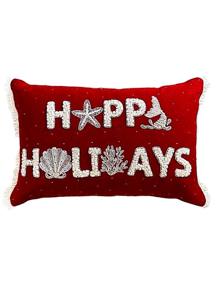 14 ”x 20" Coastal Happy Holidays Kuddar, Röd/Vit för wholesale av Mod Lifestyles
