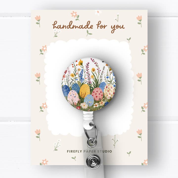 Easter Eggs Badge Reel for wholesale by Firefly Paper Studio, LLC