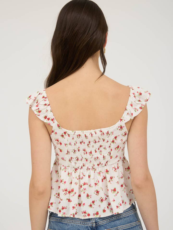 Blu Pepper - Wholesale Blouse - Women's - FLORAL CLIP DOT FRONT TIE WITH CUT-OUT CROP TOP6