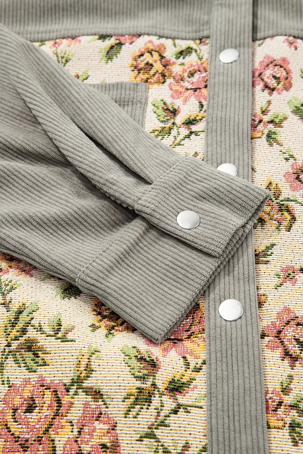 Gris moyen Veste Vintage Patchwork Floral en Velours Côtelé en vente sur Faire6