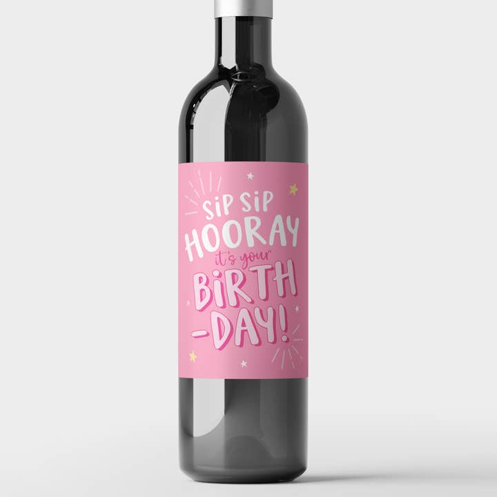 Kreate Paper Co. - Wholesale Gift Tag Label - Birthday Wine Bottle Label, Sip Sip Birthday, Gifts3