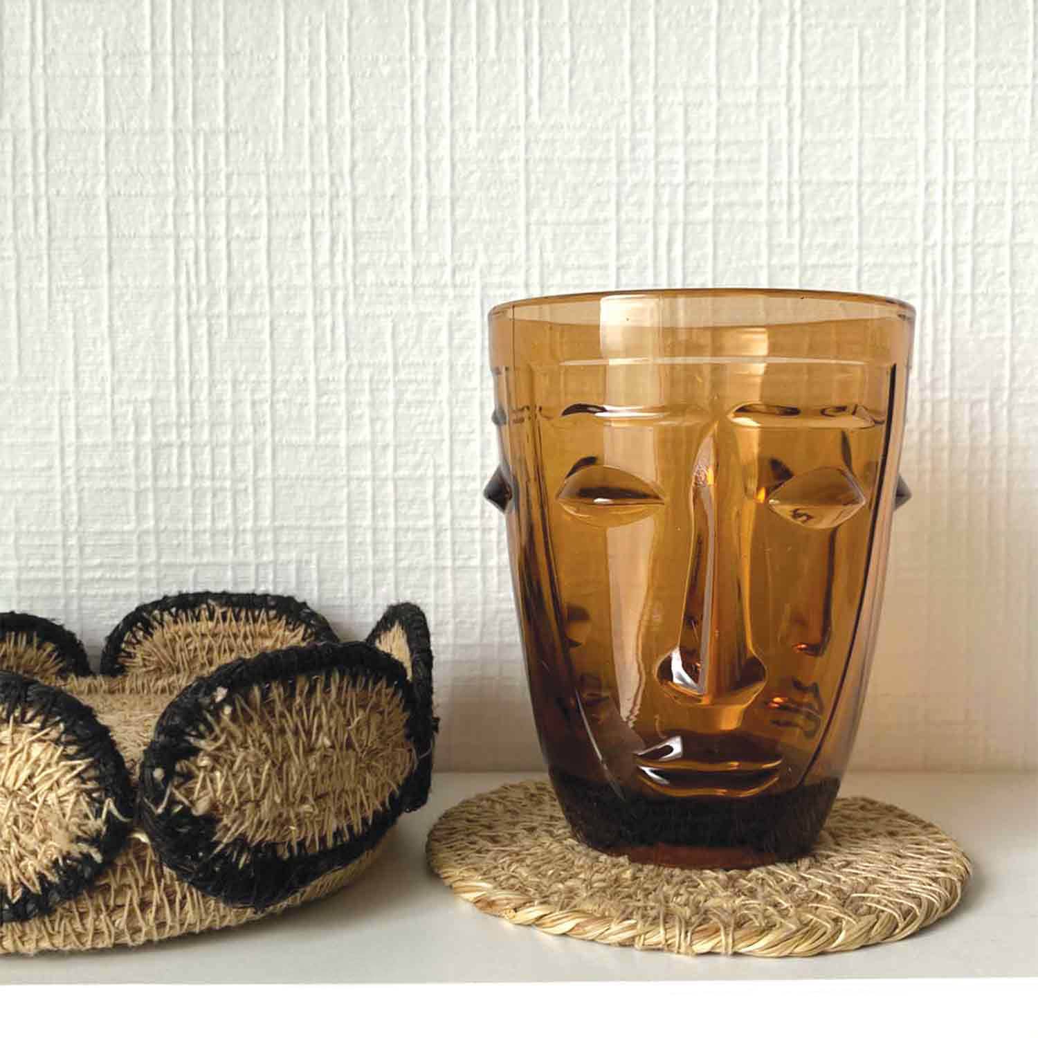 Amber face tumbler glass D8 H10cm for wholesale on Faire3